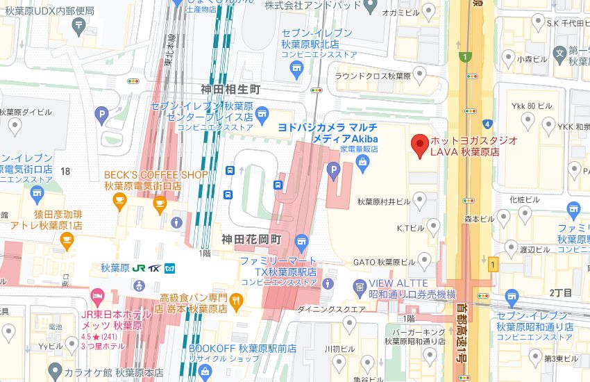 ホットヨガスタジオLAVA秋葉原店の周辺地図