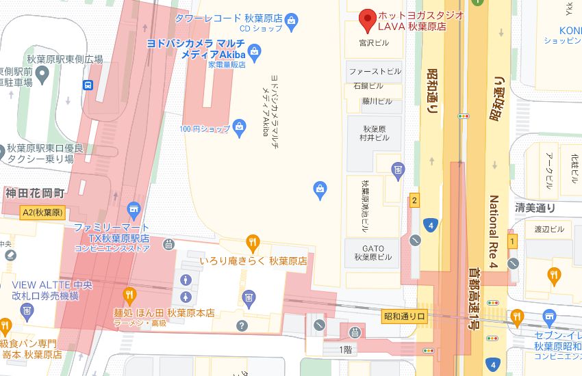 ホットヨガスタジオLAVA秋葉原店の周辺地図
