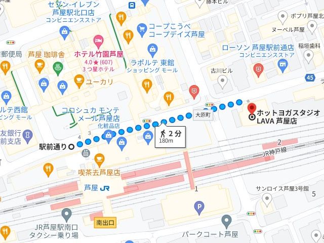 JR芦屋駅北出口からLAVA芦屋店への行き方
