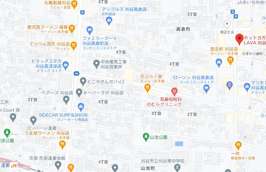 ホットヨガスタジオLAVA刈谷店の周辺地図