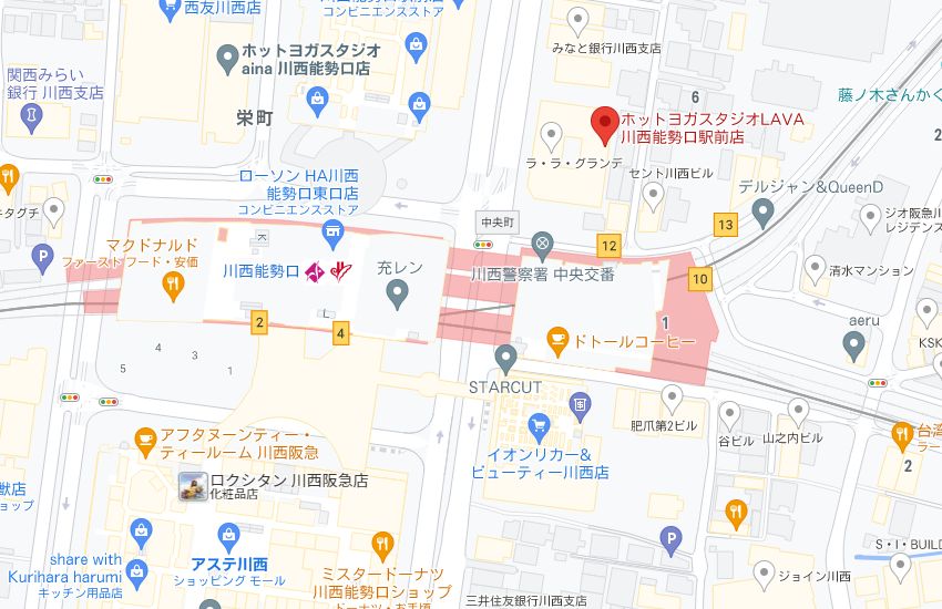 ホットヨガスタジオLAVA川西能勢口駅前店の周辺地図
