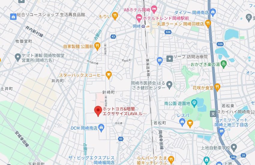 ホットヨガスタジオLAVAルビットパーク岡崎店の周辺地図