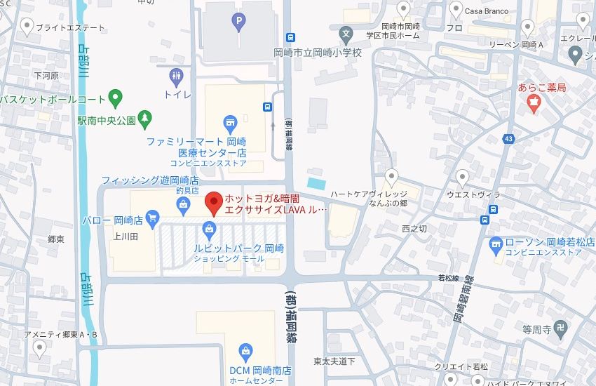 ホットヨガスタジオLAVAルビットパーク岡崎店の周辺地図
