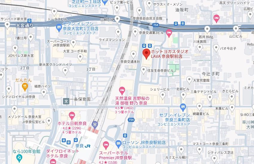 ホットヨガスタジオLAVA奈良駅前店の周辺地図