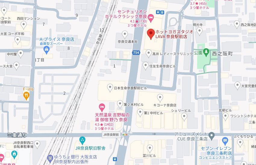 ホットヨガスタジオLAVA奈良駅前店の周辺地図