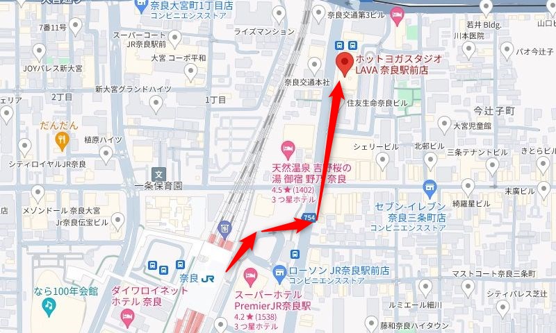 【画像】JR奈良駅からLAVA奈良駅前店への行き方（アクセス）