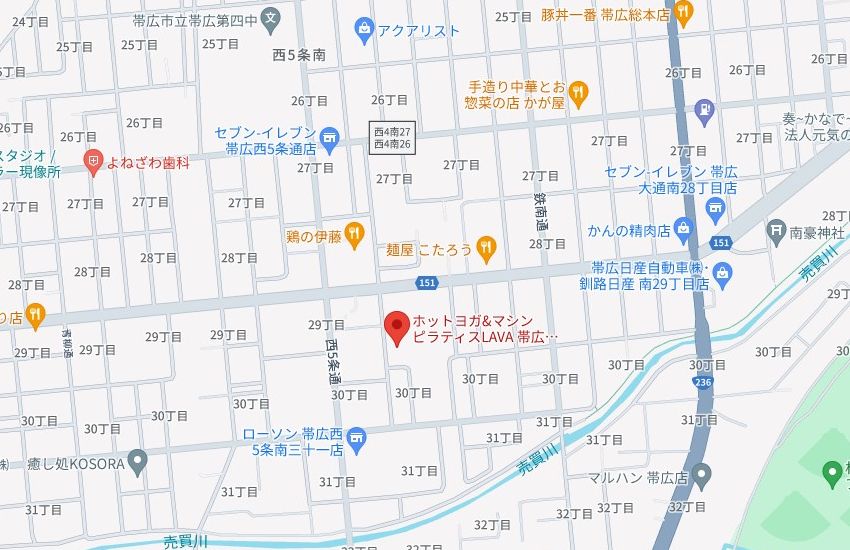 ホットヨガスタジオLAVA帯広店の周辺地図