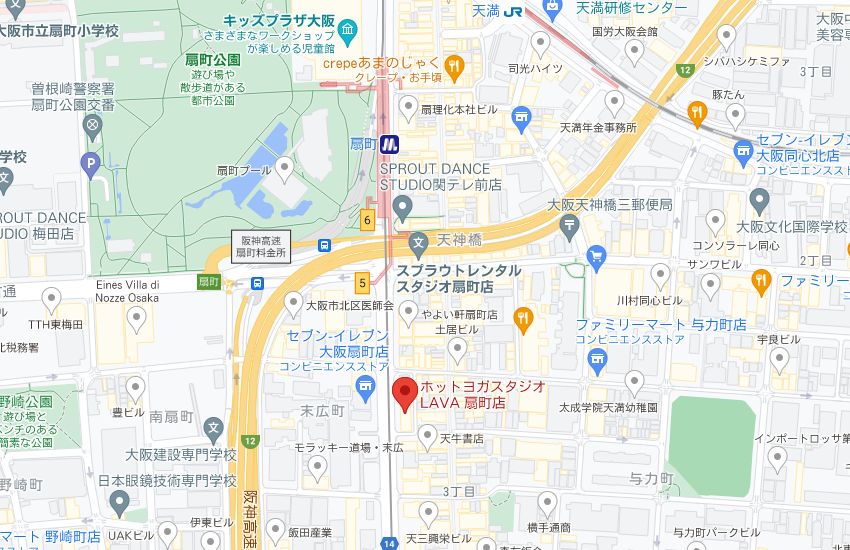 ホットヨガスタジオLAVA扇町店の周辺地図