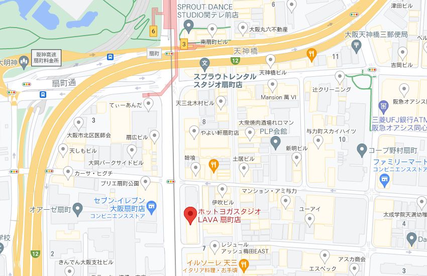 ホットヨガスタジオLAVA扇町店の周辺地図