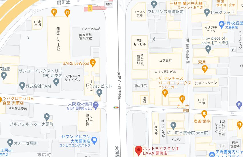 ホットヨガスタジオLAVA扇町店の周辺地図
