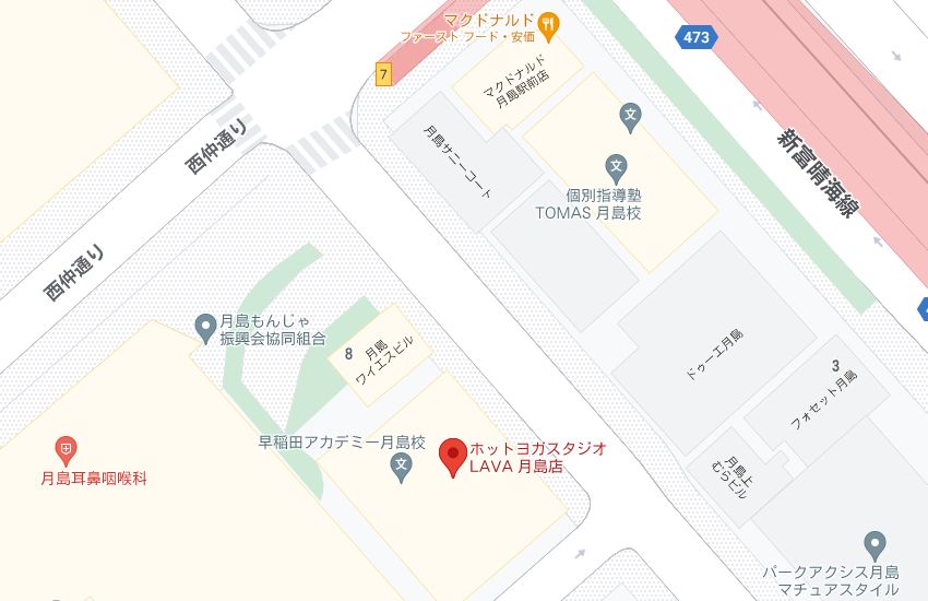 ホットヨガスタジオLAVA月島店の周辺地図