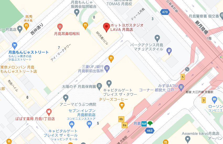 ホットヨガスタジオLAVA月島店の周辺地図