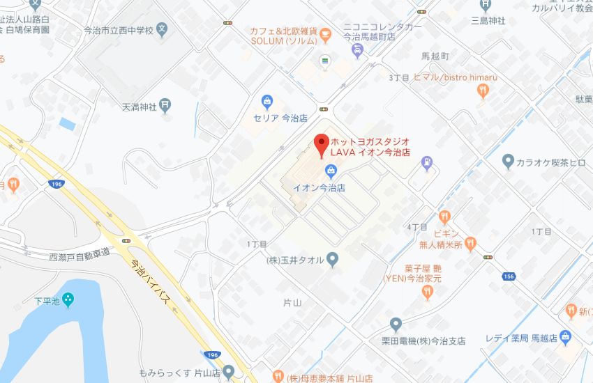 ホットヨガスタジオLAVAイオン今治店地図
