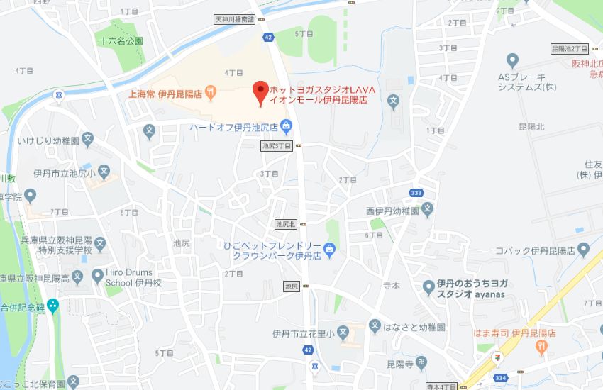 ホットヨガスタジオLAVAイオンモール伊丹昆陽店地図