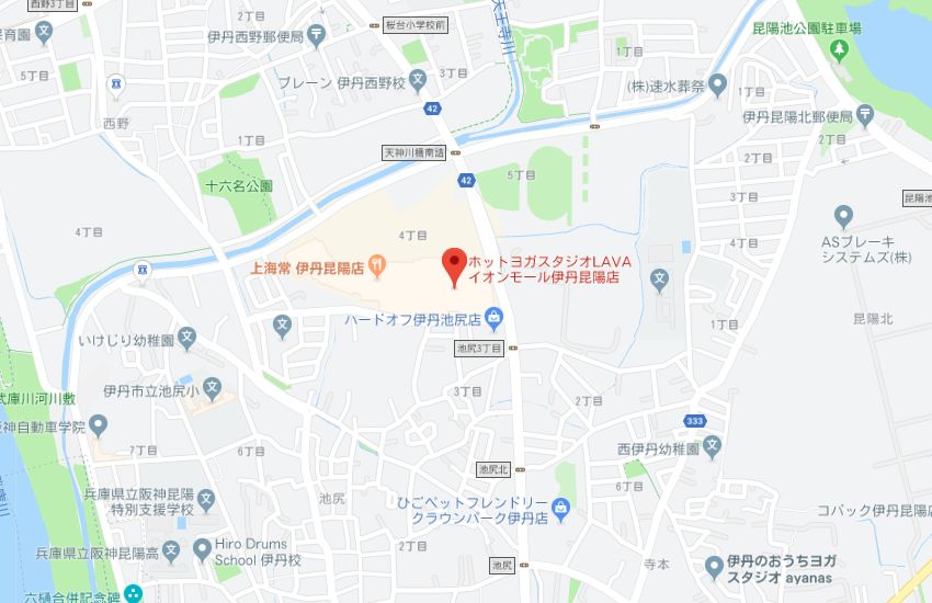 ホットヨガスタジオLAVAイオンモール伊丹昆陽店地図