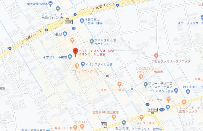 ホットヨガスタジオLAVAイオンモール出雲店地図