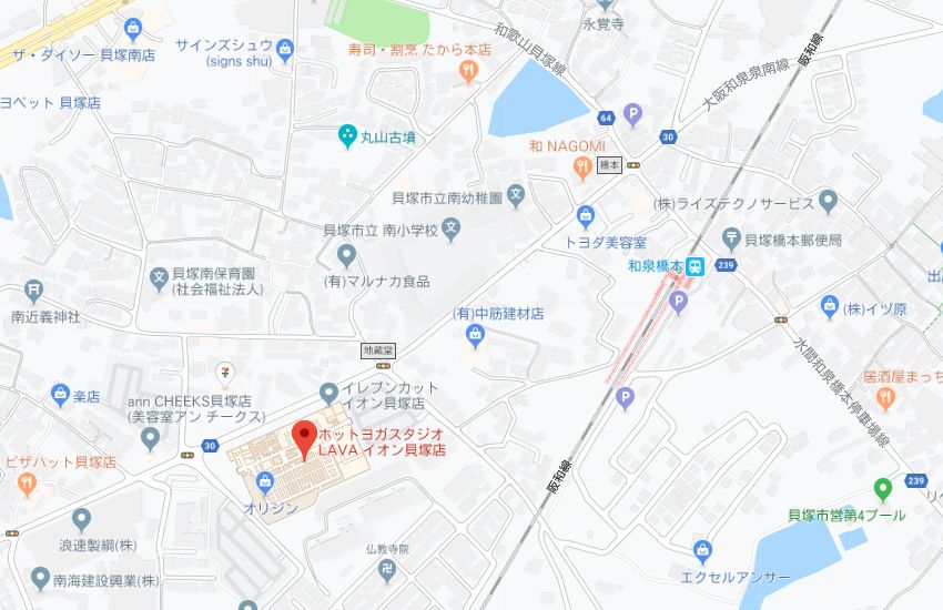 ホットヨガスタジオLAVAイオン貝塚店地図