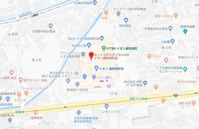 ホットヨガスタジオLAVAイオン高知旭町店地図