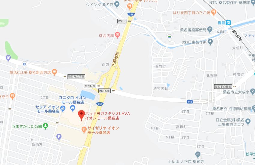ホットヨガスタジオLAVAイオンモール桑名店地図
