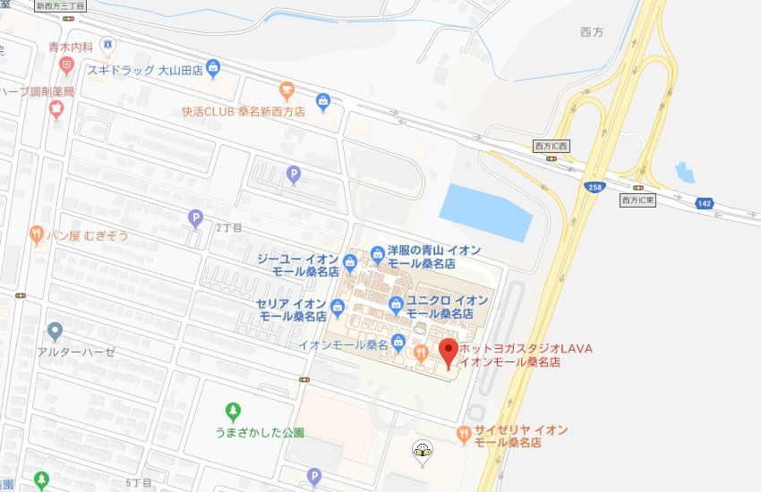 ホットヨガスタジオLAVAイオンモール桑名店地図