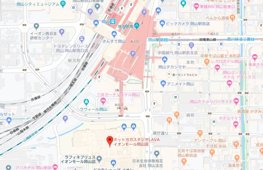 ホットヨガスタジオLAVAイオンモール岡山店地図