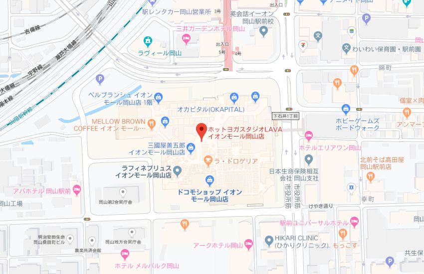 ホットヨガスタジオLAVAイオンモール岡山店地図