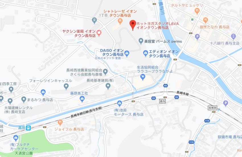 ホットヨガスタジオLAVAイオンタウン長与店地図