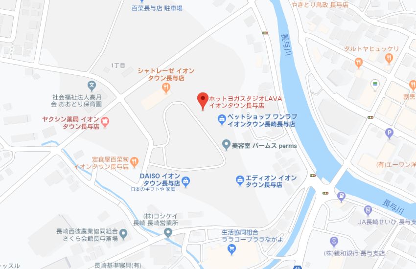 ホットヨガスタジオLAVAイオンタウン長与店地図