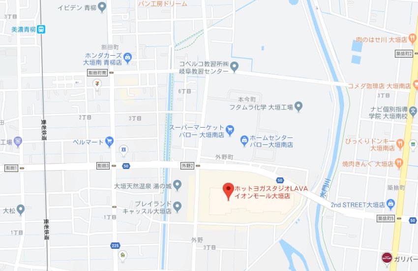 ホットヨガスタジオLAVAイオンモール大垣店地図