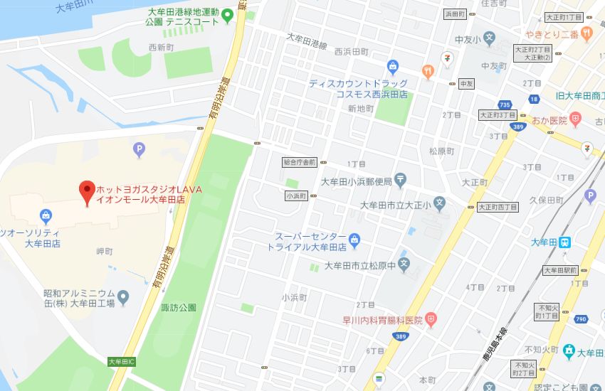 ホットヨガスタジオLAVAイオンモール大牟田店地図