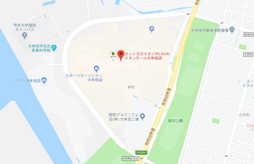 ホットヨガスタジオLAVAイオンモール大牟田店地図