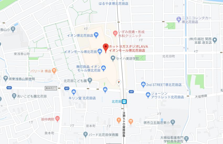 ホットヨガスタジオLAVAイオンモール堺北花田店地図