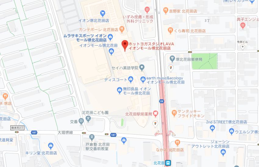 ホットヨガスタジオLAVAイオンモール堺北花田店地図
