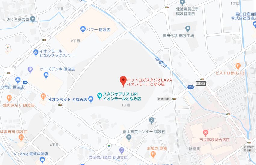 ホットヨガスタジオLAVAイオンモールとなみ店地図