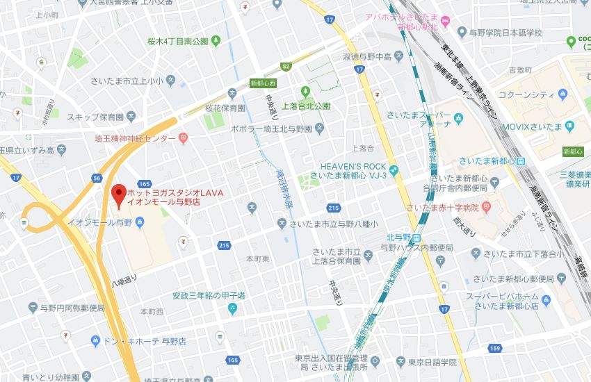 ホットヨガスタジオLAVAイオンモール与野店地図