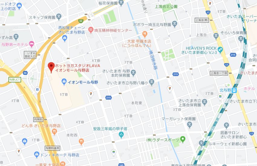 ホットヨガスタジオLAVAイオンモール与野店地図