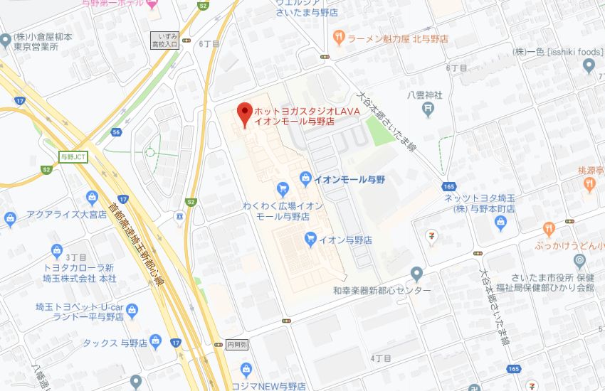 ホットヨガスタジオLAVAイオンモール与野店地図
