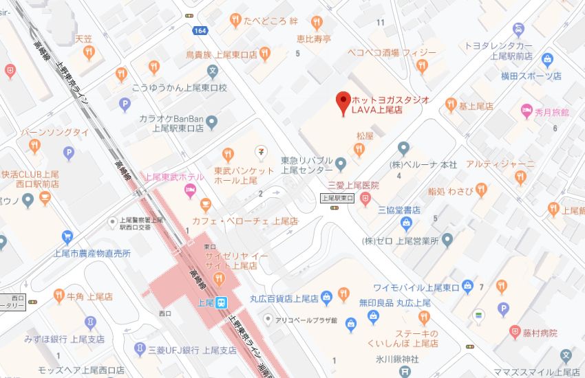 ホットヨガスタジオLAVA上尾店地図