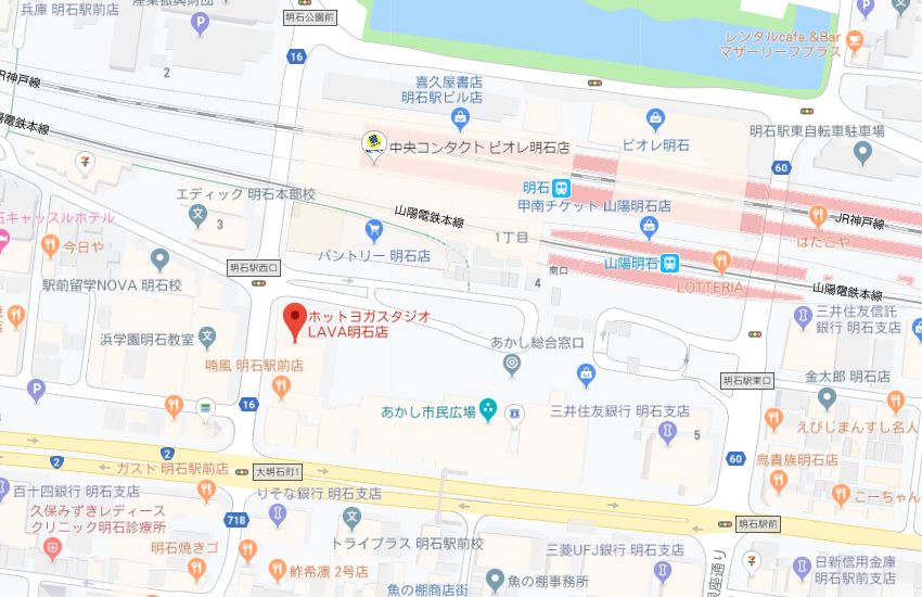 ホットヨガスタジオLAVA明石店地図