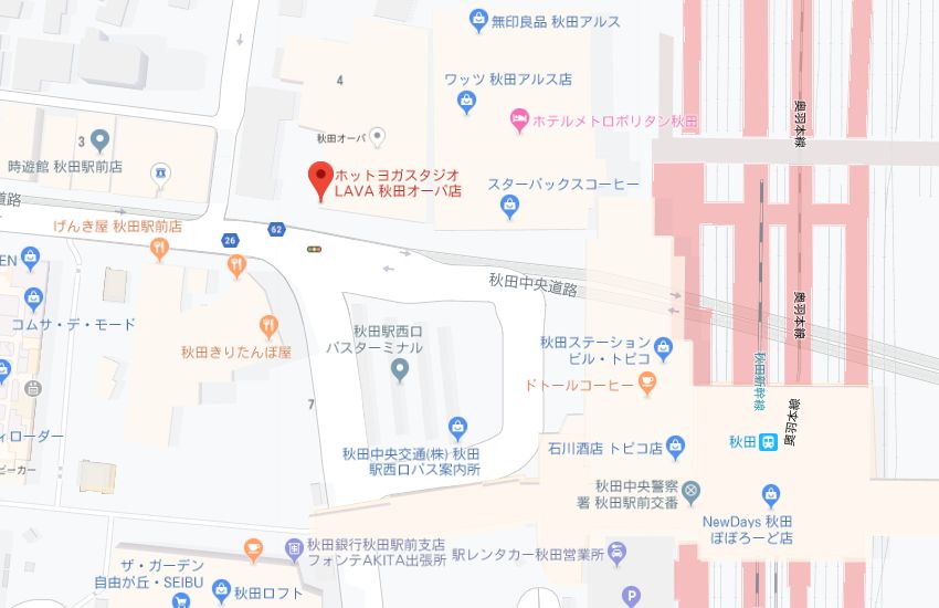 ホットヨガスタジオLAVA秋田オーパ店地図