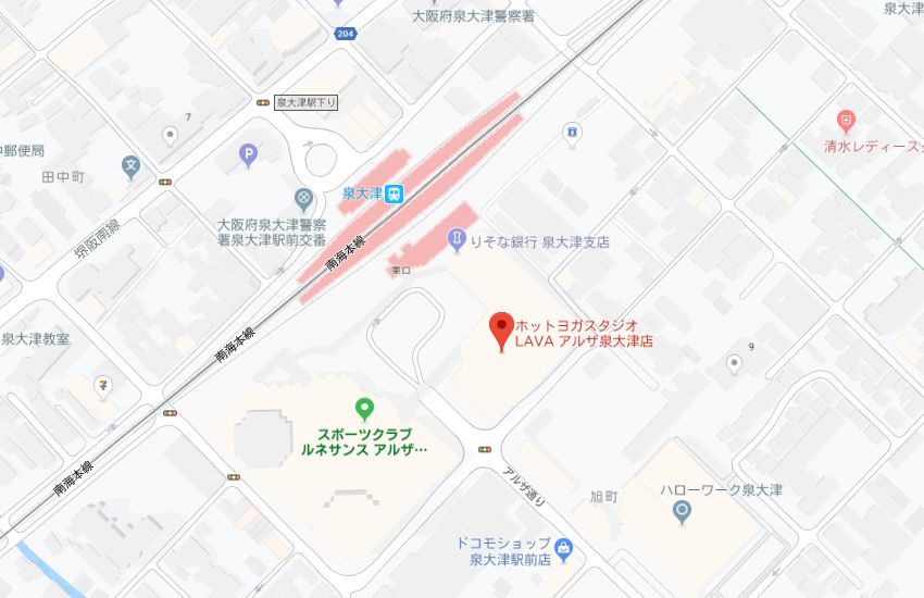ホットヨガスタジオLAVAアルザ泉大津店地図