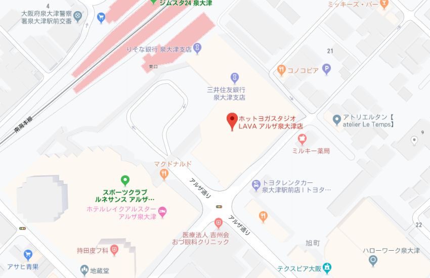 ホットヨガスタジオLAVAアルザ泉大津店地図