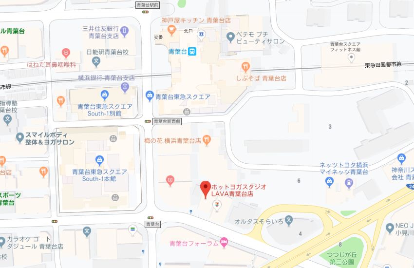 ホットヨガスタジオLAVA青葉台店地図