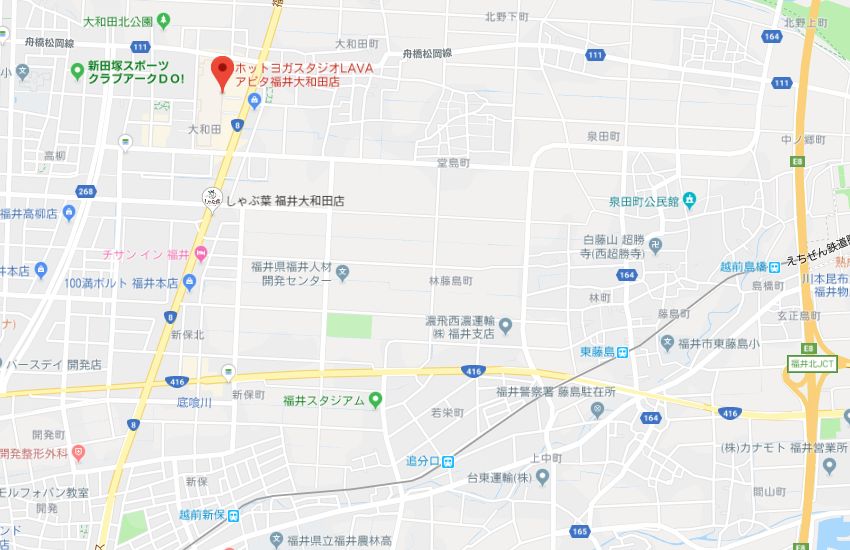 ホットヨガスタジオLAVAアピタ福井大和田店地図