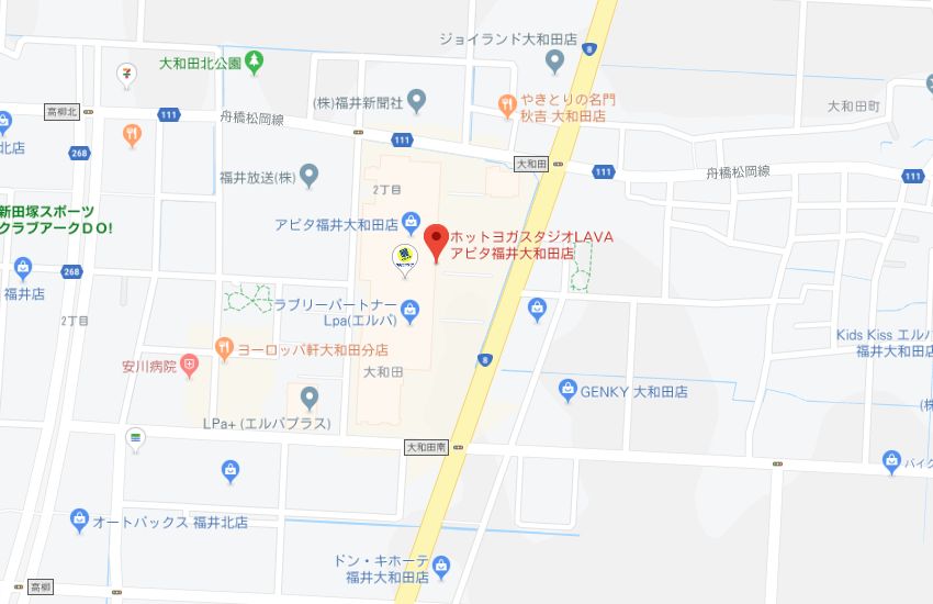 ホットヨガスタジオLAVAアピタ福井大和田店地図