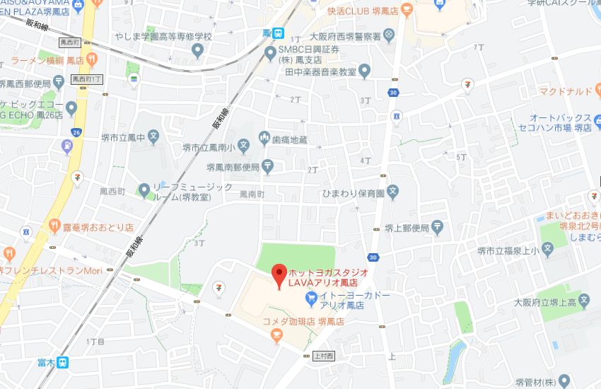 ホットヨガスタジオLAVAアリオ鳳店地図