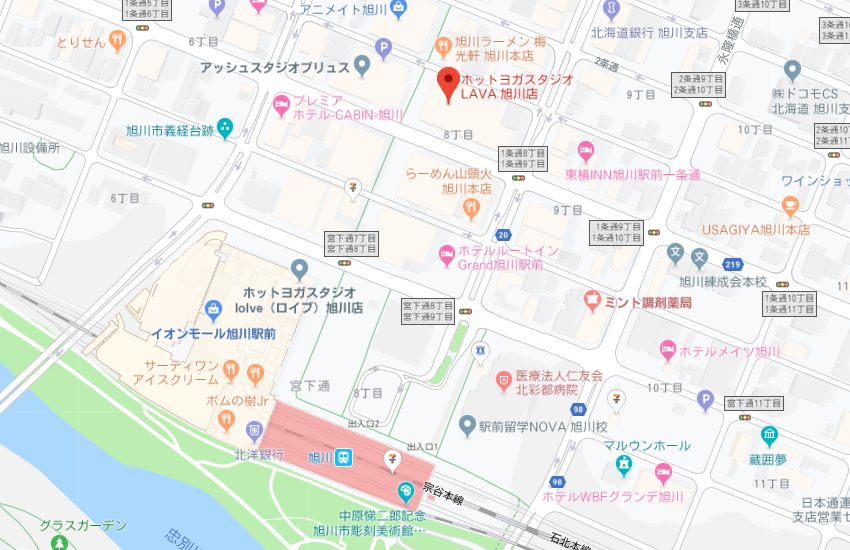 ホットヨガスタジオLAVA旭川店地図