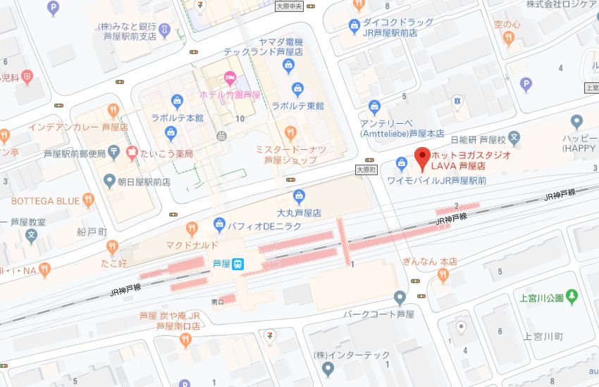 ホットヨガスタジオLAVA芦屋店地図