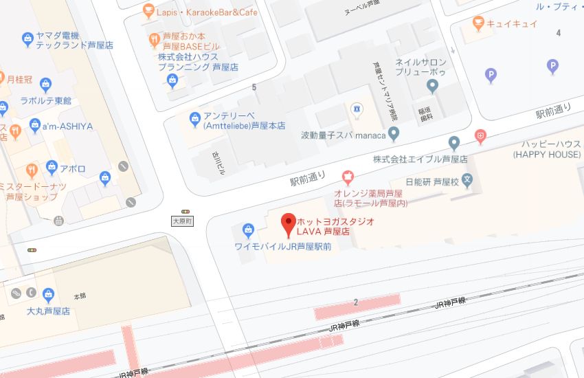 ホットヨガスタジオLAVA芦屋店地図