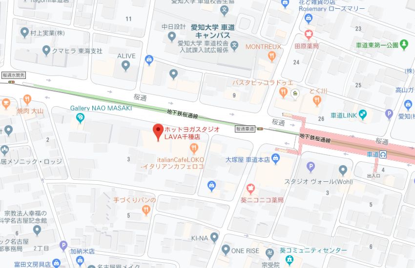 ホットヨガスタジオLAVA千種店地図